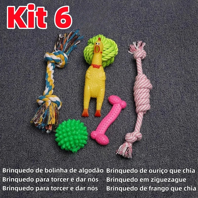 Kit 10 Brinquedos para Filhotes – Anti-Estresse e Limpeza Dental