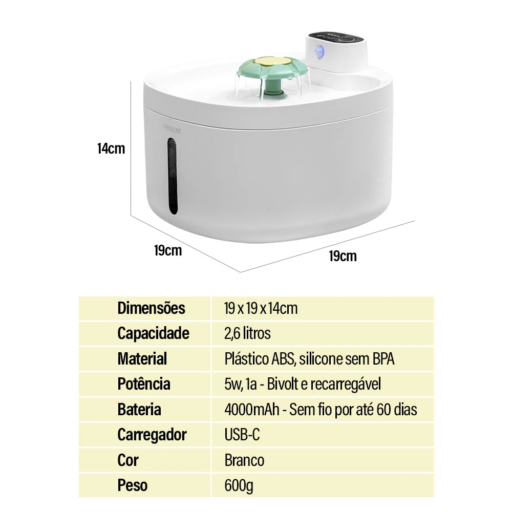 Fonte de Água Automática Sem Fio 2,6L para Gatos