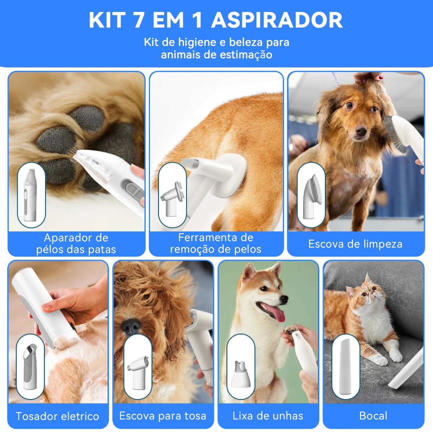 Aspirador de Pelos Pet com Kit de Grooming